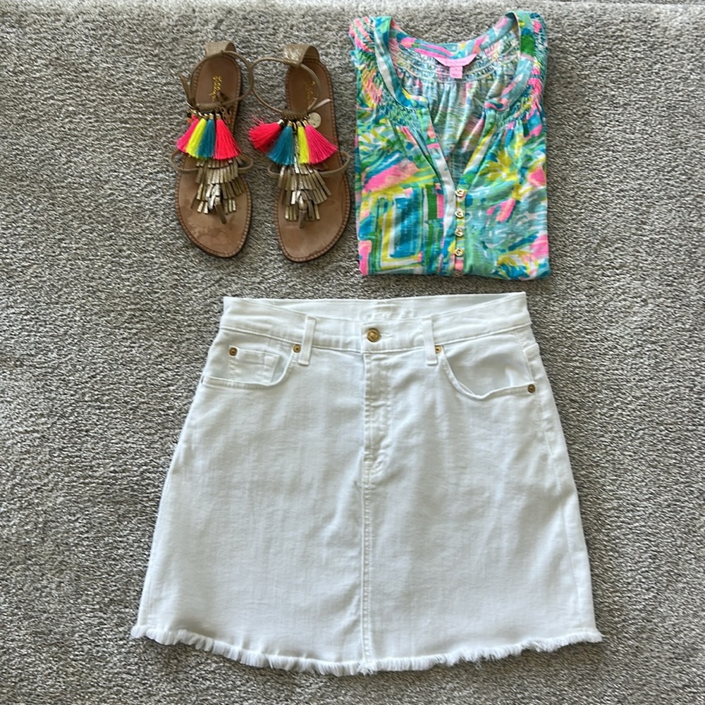 7 For All Mankind White Denim A Line Skirt